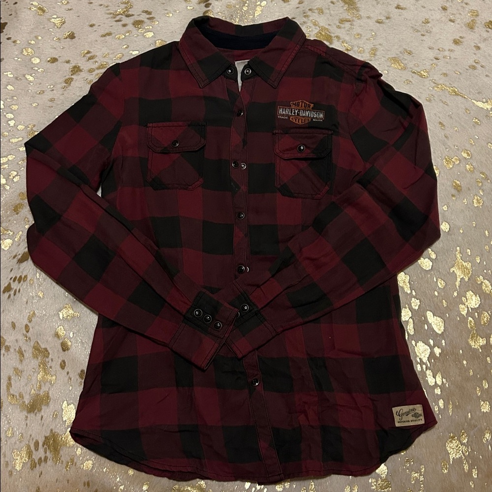 Harley-Davidson Burgundy and Black Checkered Shirt